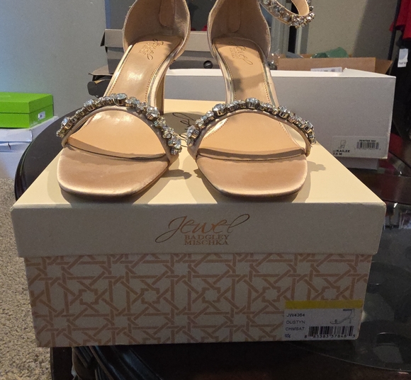 Jewel Badgley Mischka Shoes - Jewel Badgley Mischka Nude Crystal-Ankle Strap Sandals